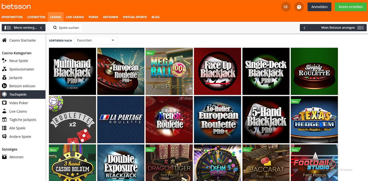 Roulette & Blackjack – klare Dominanz der Tischspiele bei Betsson